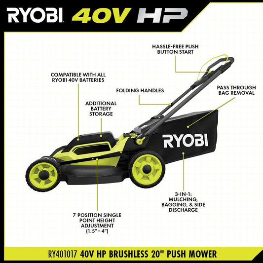 RYOBI 40V HP Brushless 20 in. Cordless Battery Walk Behind Push Mower with 6.0