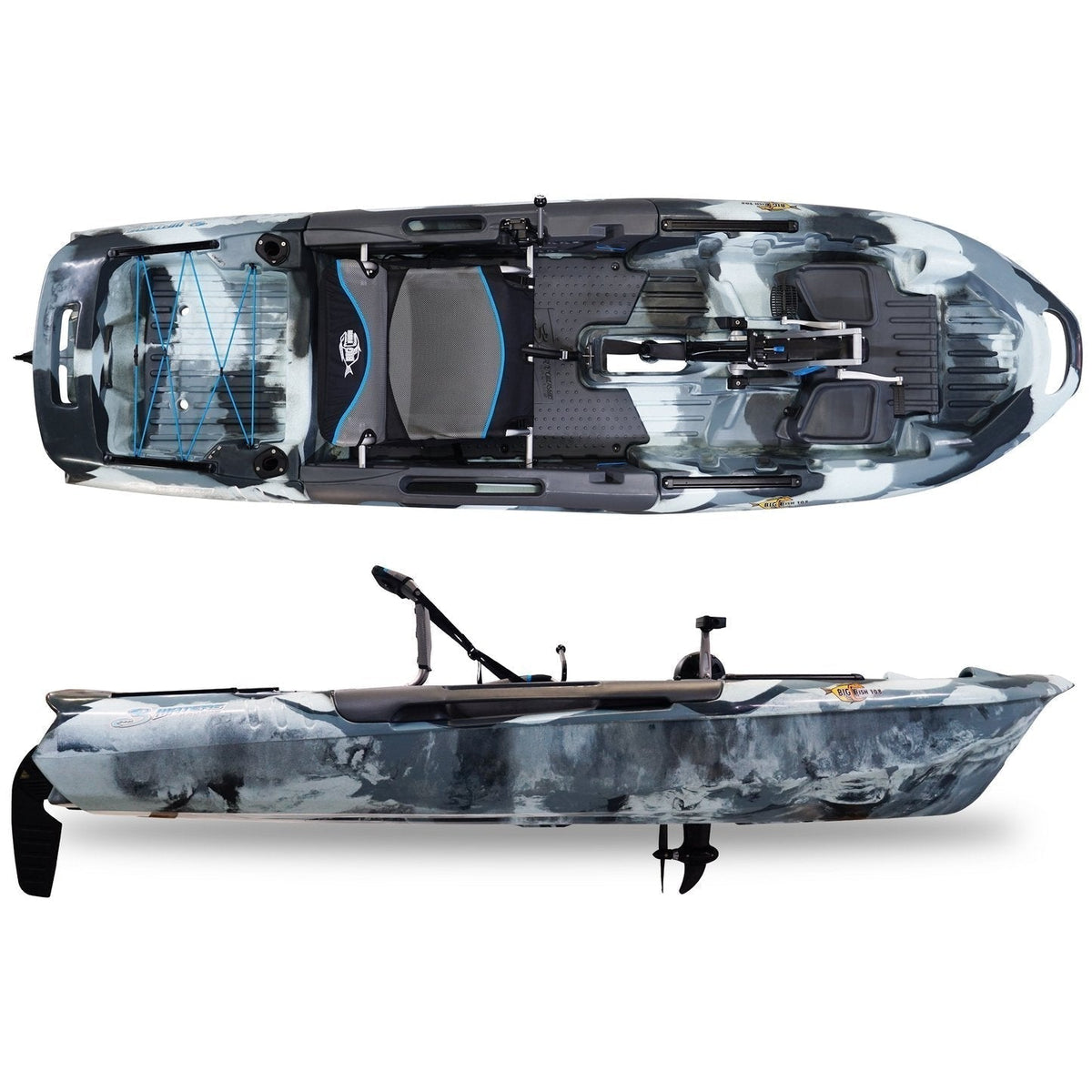 3 Waters Big Fish 108′ Length Urban Camo Pro Fish Pedal Drive Cathedral Hull