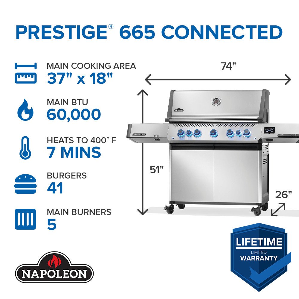 Napoleon Prestige 665 Connected, Gas Grill with Infrared Side and Rear Burner